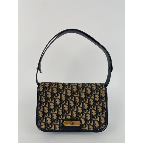 Christian Dior Trotter Monogram Canvas Shoulder Bag in Navy - Picture 1 of 10